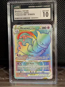 Pokemon Mewtwo VSTAR Rainbow Secret Rare Card 079/078 Pokemon Go CGC 10 Gem Mint - Image 1