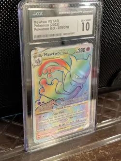 Pokemon Mewtwo VSTAR Rainbow Secret Rare Card 079/078 Pokemon Go CGC 10 Gem Mint - Image 2