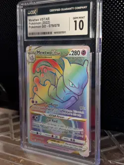Pokemon Mewtwo VSTAR Rainbow Secret Rare Card 079/078 Pokemon Go CGC 10 Gem Mint - Image 3
