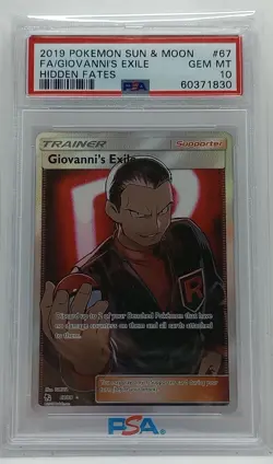 2019 POKEMON SUN & MOON HIDDEN FATES #67 FULL ART/GIOVANNI'S EXILE PSA 10 - Image 1