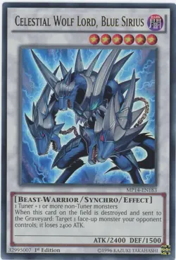 Yugioh Celestial Wolf Lord, Blue Sirius MP14-EN183 Ultra Rare 1st Edition NM - Image 1