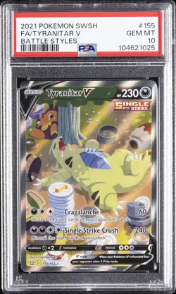 2021 POKEMON SWORD & SHIELD BATTLE STYLES #155 FULL ART/TYRANITAR V PSA 10 - Image 1