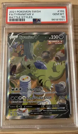 2021 POKEMON SWORD & SHIELD BATTLE STYLES #155 FULL ART/TYRANITAR V PSA 10 - Image 1
