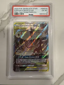 2020 Pokemon SM Black Star Promo #SM240 Espeon & Deoxys GX Tag Team PSA 6 - Image 1
