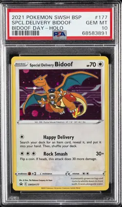 2021 POKEMON SWSH BLACK STAR PROMO #177 SPECIAL DELIVERY BIDOOF-HOLO PSA 10 - Image 1