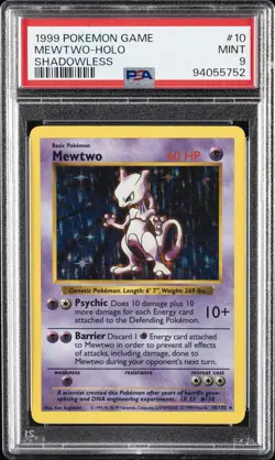 1999 POKEMON BASE SET SHADOWLESS #10 MEWTWO-HOLO PSA 9 - Image 1