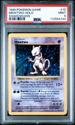 1999 POKEMON GAME SHADOWLESS #10 MEWTWO-HOLO PSA 9 - Image 1