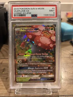 2019 POKEMON SUN & MOON COSMIC ECLIPSE #211 FULL ART/VILEPLUME GX PSA 9 - Image 1