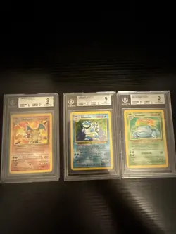 1999 Pokemon Base Set Charizard, Blastoise, Venusaur Unlimited Card Beckett 9 - Image 1