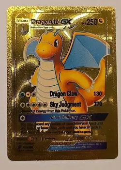 Dragonite GX Gold Foil Fan Art Vinyl Pokemon Card - Image 1