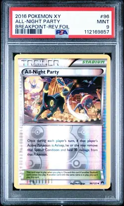 PSA 9 All Night Party Reverse Holo Umbreon 96/122 XY Breakpoint Pokemon 2016 - Image 1