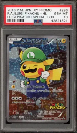 Pokemon Luigi Pikachu Special Bx. Japanese Full Art Promo 296/XY-P PSA 10 - Image 1