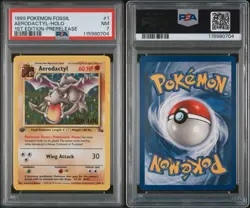 1999 POKEMON FOSSIL 1ST EDITION #1/62 AERODACTYL PRERELEASE PSA 7 - Image 3