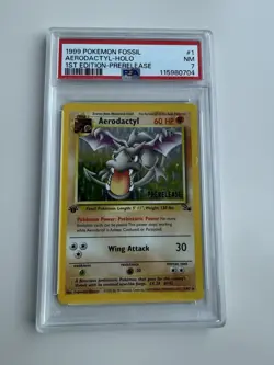 1999 POKEMON FOSSIL 1ST EDITION #1/62 AERODACTYL PRERELEASE PSA 7 - Image 4