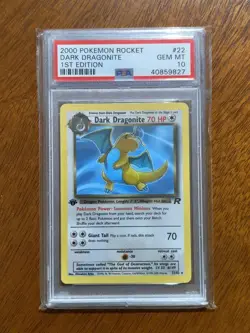 x1 2000 Pokemon Team Rocket 1st Edition Dark Dragonite Non-Holo 22 PSA 10 Gem MT - Image 1