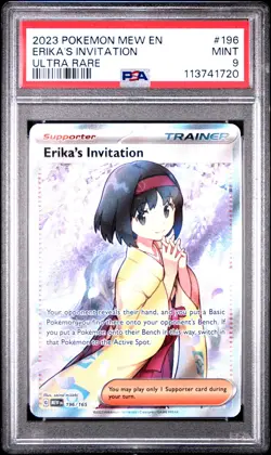 2023 POKEMON MEW EN-151 ULTRA RARE #196 ERIKA'S INVITATION PSA 9 - Image 1