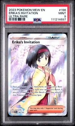 2023 POKEMON MEW EN-151 ULTRA RARE #196 ERIKA'S INVITATION PSA 9 - Image 1