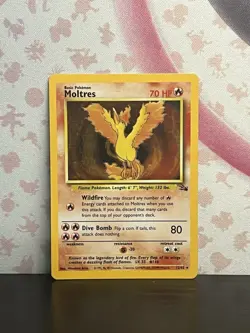 Pokemon TCG Moltres 12/62 Fossil Set Holo Rare Card Vintage WOTC 1999 MP - Image 1