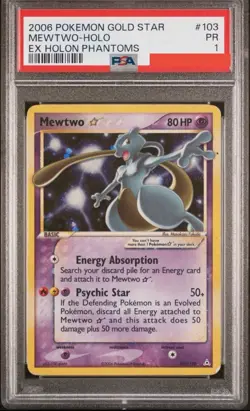 2006 Pokemon Mewtwo GOLD STAR EX Holon Phantoms Ultra Rare Holo #103 PSA 1 - Image 1