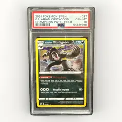 2020 POKEMON SWSH GALARIAN OBSTAGOON CHAMPION'S PATH - HOLO GEM MINT 10 - Image 1
