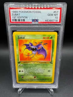 PSA 10 GEM MINT -🔥WoTC VINTAGE🔥1999 POKEMON FOSSIL - ZUBAT 1ST EDITION #57 - Image 1