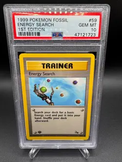 PSA 10 GEM MINT -🔥WoTC VINTAGE🔥1999 POKEMON FOSSIL - ENERGY SEARCH 1ST ED #59 - Image 1