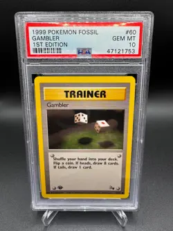 PSA 10 GEM MINT -🔥WoTC VINTAGE🔥1999 POKEMON FOSSIL - GAMBLER 1ST EDITION #60 - Image 1