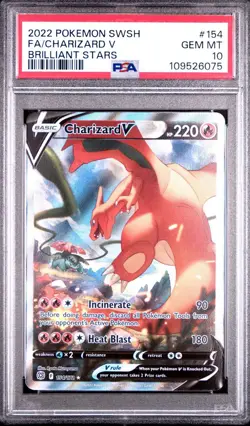 2022 POKEMON SWORD & SHIELD BRILLIANT STARS #154 FULL ART/CHARIZARD V PSA 10 - Image 1