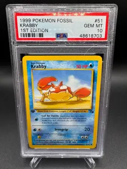PSA 10 GEM MINT -🔥WoTC VINTAGE🔥1999 POKEMON FOSSIL - KRABBY 1ST EDITION #51 - Image 1