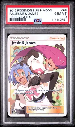PSA 10 Jessie and James Full Art 68/68 Hidden Fates Pokemon Card 2019 GEM MINT - Image 1