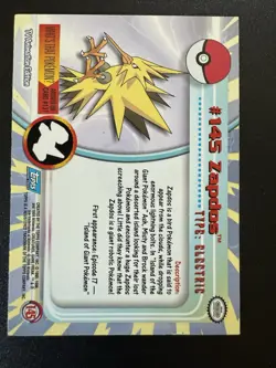 Pokemon 2000 Topps TV Animation Edition Series 3 Zapdos #145 Blue Logo - Image 2