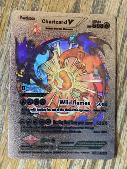 Pokemon Charizard V Evolution 508HP Gold Foil Fan Art Card SMP 26-43 V2 - Image 1