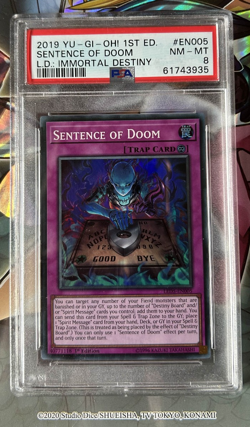 YuGiOh PSA 8 Graded Sentence of Doom LED5-EN005 Super Rare - Image 1