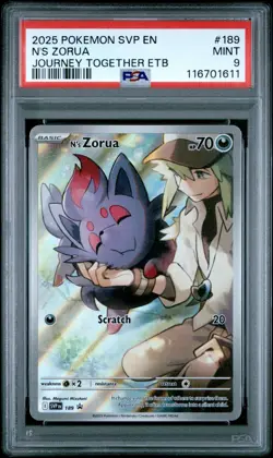 2025 POKEMON SVP EN-SV POKEMON CENTER ETB BLACK STAR PROMO #189 N'S ZORUA PSA 9 - Image 1