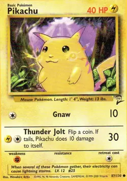 Pokemon Pikachu Card Yellow Cheeks Shadowless 87/130 Base Set Rare - Image 1