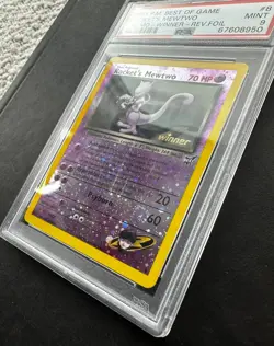 Pokemon Rocket's Mewtwo Best of Game Winner Stamped Reverse PSA 9 Scratched Slab - Image 3