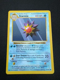 Pokemon Starmie 64/102 1st Edition Shadowless Base Set Card Unplayed Near Mint - Image 1