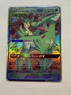 Custom Virizion & Leafeon GX Tag Team Holo Foil Anime Pokemon Fan Art Card Promo - Image 1