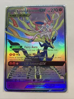 Custom Xerneas & Sylveon GX Tag Team Holo Foil Anime Pokemon Fan Art Card Promo - Image 1