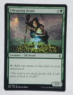 MTG Magic The Gathering Card Lifespring Druid Creature Elf Druid Green Battle Fo - Image 1