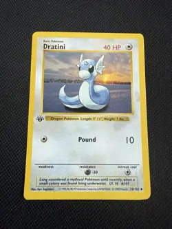 Pokemon Dratini 26/102 1st Edition Shadowless Base Set Card Unplayed Near Mint - Image 1