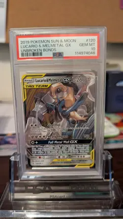 Pokemon 2019 Tag Team Lucario & Melmetal GX 120/214 Unbroken Bonds Card PSA 10 - Image 1