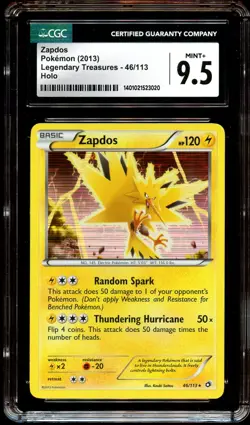 CGC 9.5 MINT+ Zapdos 46/113 HOLO RARE Legendary Treasures Pokemon Card 020 - Image 2