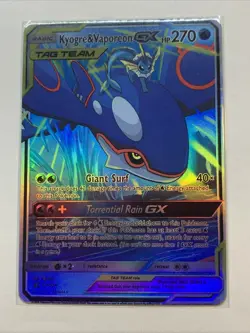 Custom Kyogre & Vaporeon GX Tag Team Holo Foil Anime Pokemon Fan Art Card Promo - Image 1