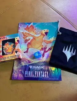 MTG X FINAL FANTASY CHOCOBO Rancing PROMO Pin , Poster , Bag and Dice - Image 1