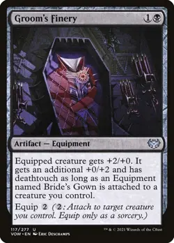 Groom's Finery 117 VOW MTG Equipment Black 2023 WOTC Deschamps - Image 1