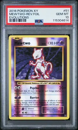 2016 POKEMON XY EVOLUTIONS #51 MEWTWO-REVERSE FOIL PSA 10 - Image 1