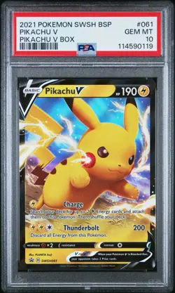 2021 POKEMON SWSH BLACK STAR PROMO PIKACHU V BOX #061 PIKACHU V PSA 10 - Image 1