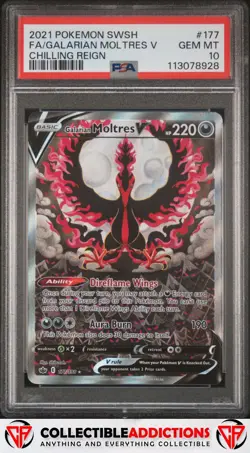 2021 Pokemon Sword & Shield Chilling Reign #177 Galarian Moltres V PSA 10 - Image 1