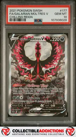 2021 Pokemon Sword & Shield Chilling Reign #177 Galarian Moltres V PSA 10 - Image 1